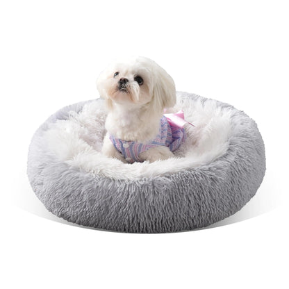 Something Different Calming Dog & Cat Bed Anti-Anxiety Donut Cuddler Warming Cozy Soft Round Bed Fluffy Faux Fur Plush Cushion Bed for Small Medium Dogs and Cats24”Grey