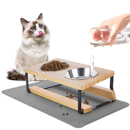 Elevated Cat Bowls with Food Mat